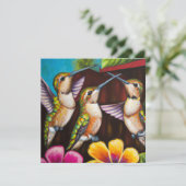 Carte Trois colibris Flower Garden Nota blanche (Debout devant)