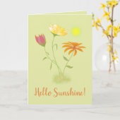 Carte Trois fleurs au soleil - transparent + texte. (Fleur jaune)