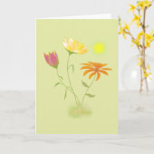 Carte Trois fleurs au soleil - transparentes. (Fleur jaune)