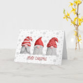 Carte Trois Gnomes Aquarelle Beard Casquette Rouge Blanc (Fleur jaune)