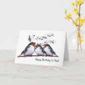 Carte Trois hirondelles chantent un joyeux anniversaire (Fleur jaune)