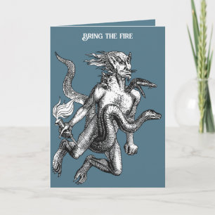 Carte Trois Homme à Trois Têtes, Serpent, Et Chat