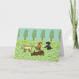 Carte Trois Labradors avec des fleurs de printemps
