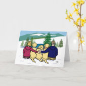 Carte Trois Labradors et Parents Jaunes (Fleur jaune)