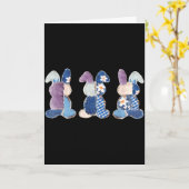 Carte Trois lapins drôles patchwork oeufs lapin heureux (Fleur jaune)