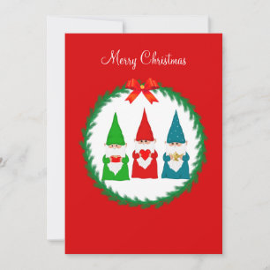 Carte Trois lutins de Noël sur fond rouge