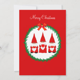 Carte Trois lutins de Noël sur fond rouge
