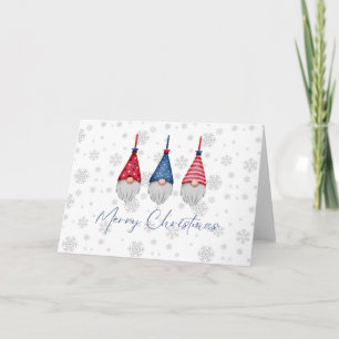 Carte Trois lutins rouges et bleus Joyeux Noël Flocons d