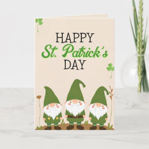 Carte Trois lutins verts avec des trèfles Saint-Patrick