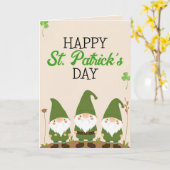 Carte Trois lutins verts avec trèfles Saint-Patrick (Fleur jaune)