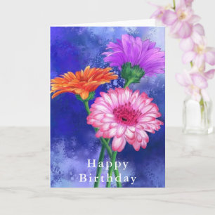 Carte Trois magnifiques Gerberas couleur - Joyeux annive