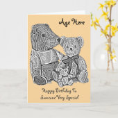 Carte Trois mignon nounours d'âge noir et blanc (Fleur jaune)