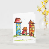 Carte Trois Mignonnes Maisons Whimsques (Fleur jaune)
