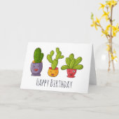 Carte Trois mignons cactus dans des pots de fleurs Illus (Fleur jaune)