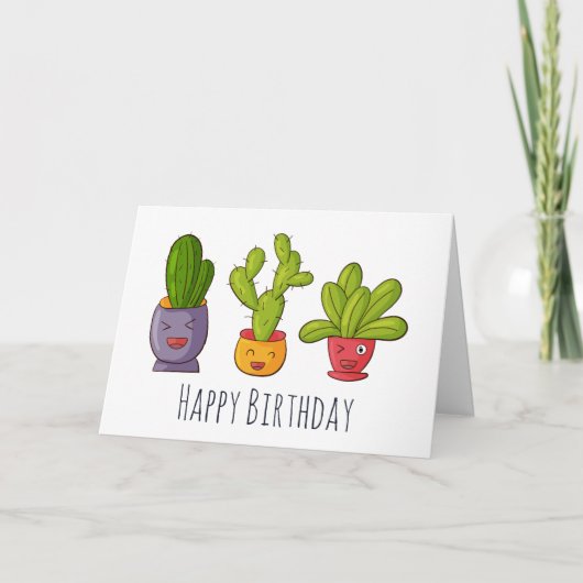Carte Trois mignons cactus dans des pots de fleurs Illus (Devant)