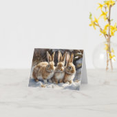 Carte Trois mignons lapins de lapin en blanc neige Salut (Fleur jaune)