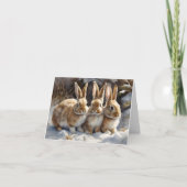 Carte Trois mignons lapins de lapin en blanc neige Salut (Devant)