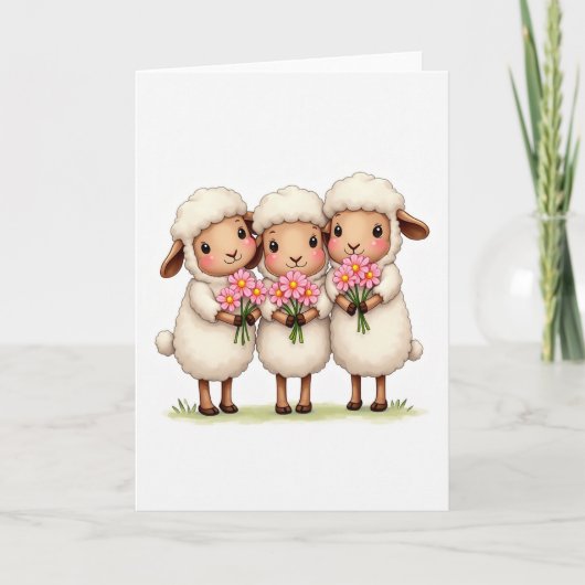Carte Trois Moutons Avec Fleurs (Devant)