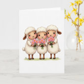 Carte Trois Moutons Avec Fleurs (Fleur jaune)