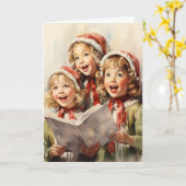 Carte Trois petites filles chantent Noël (Fleur jaune)