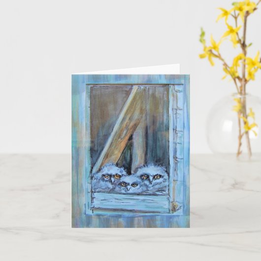 Carte Trois Petits Chouettes (Fleur jaune)