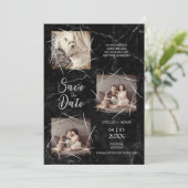 Carte Trois Photos Chien Mariage Fiançailles Faux Marble (Debout devant)