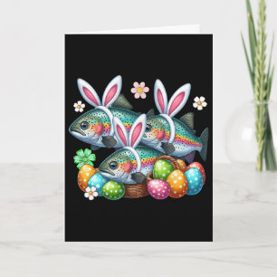Carte Trois poissons truites lapin de Pâques Chasse œufs