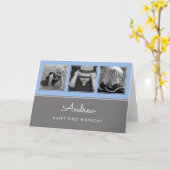 Carte Trois premiers photos d'anniversaire Collage bleu (Fleur jaune)