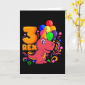 Carte TROIS REX 3 ans 3e anniversaire fille Dino (Fleur jaune)