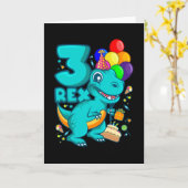 Carte TROIS REX 3 ans 3e anniversaire garçon Dino (Fleur jaune)