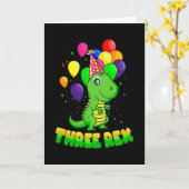 Carte TROIS REX 3 ans 3e anniversaire garçon Dino (Fleur jaune)