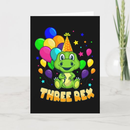 Carte TROIS REX 3 ans 3e anniversaire garçon Dino (Devant)