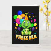Carte TROIS REX 3 ans 3e anniversaire garçon Dino (Fleur jaune)