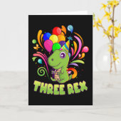 Carte TROIS REX 3 ans 3e anniversaire garçon Dino (Fleur jaune)