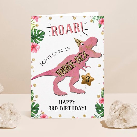 Carte Trois Rex Dinosaur 3e anniversaire