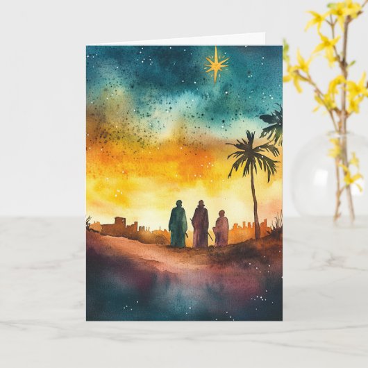 Carte Trois rois après l'aquarelle étoile de Noël (Fleur jaune)