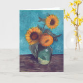 Carte Trois tournesols dans un vase (Fleur jaune)
