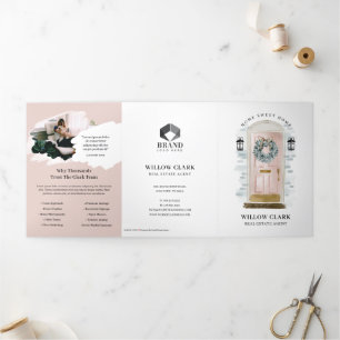 Carte Trois Volets Aquarelle rose Porte avant Marketing immobilier