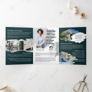 Carte Trois Volets Aquarelle verte Porte avant Marketing immobilier