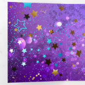 Carte Trois Volets Arrière - plan de feuille violet avec étoiles (Intérieur en premier)