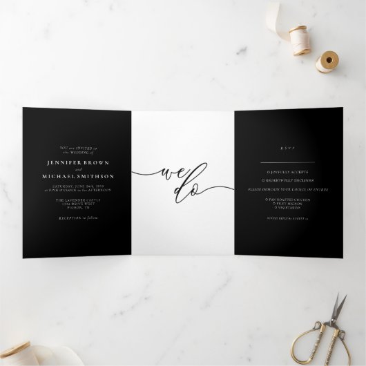 Carte Trois Volets Black Wedding Rsvp répondez gentiment (Intérieur)