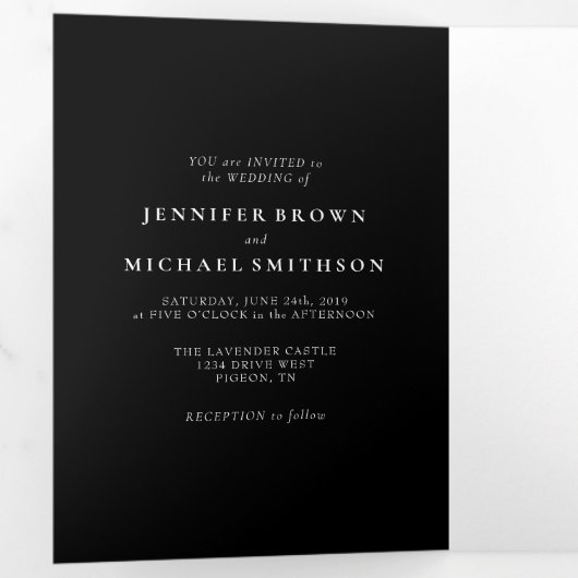 Carte Trois Volets Black Wedding Rsvp répondez gentiment (Intérieur en premier)