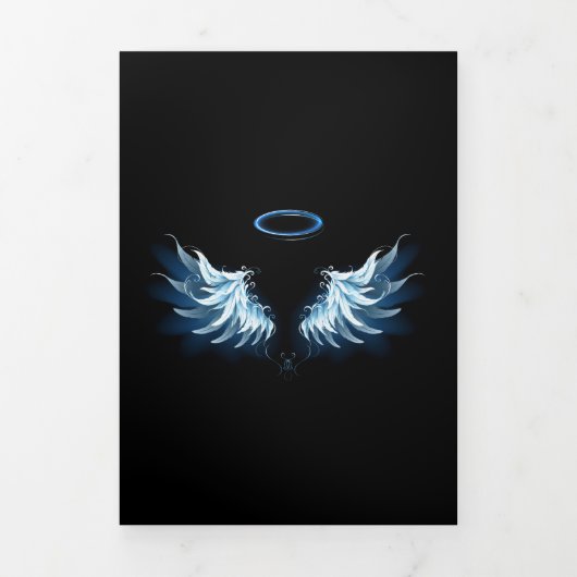 Carte Trois Volets Blue Glowing Angel Wings on black background (Page de couverture)