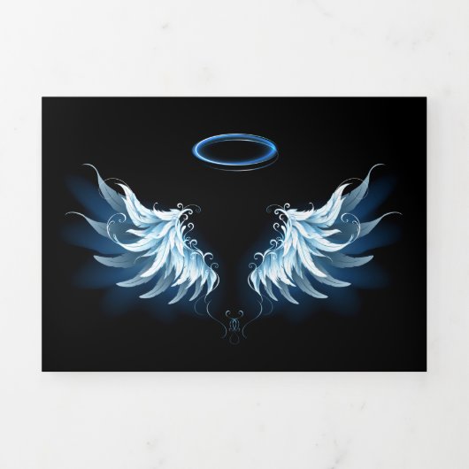 Carte Trois Volets Blue Glowing Angel Wings on black background (Page de couverture)