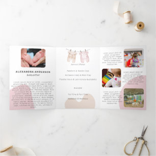 Carte Trois Volets Boho Baby Clothing Watercolor Babysitter Service