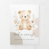 Carte Trois Volets Boho Bear Watercolor Babysitter Service (Page de couverture)