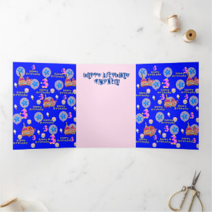 Carte Trois Volets Bonne 3e carte d'anniversaire, #3 Bleu d'anniversa