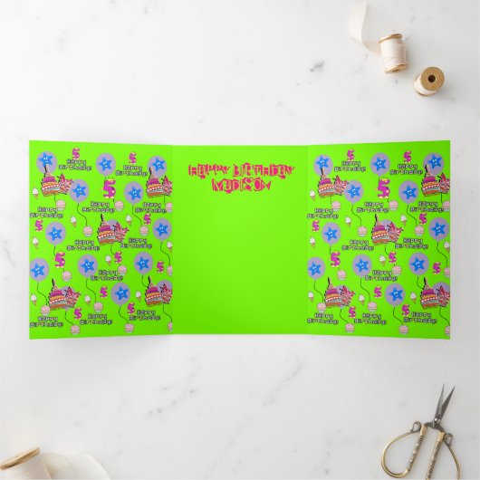 Carte Trois Volets Bonne 5e carte d'anniversaire, 5 verte (Intérieur)