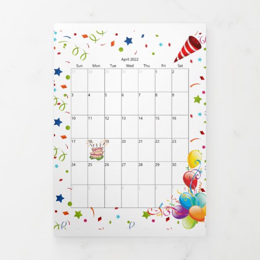Carte Trois Volets Bonne carte d'anniversaire Avril 2022 Calendrier T (Page de couverture)