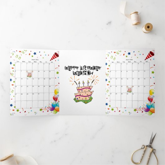 Carte Trois Volets Bonne carte d'anniversaire Mars 2022 Calendrier Tr (Intérieur)